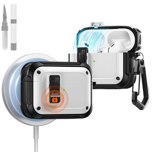 HTUTWOO for Airpods Pro 2nd/1st Generation Case, Magnetic Shockproof Hard Shell Protective Cover with Carabiner and Cleaning Kit - 1 of 4