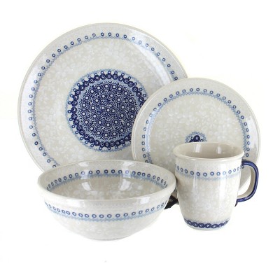 Blue Rose Polish Pottery Victoria 16 Piece Dinnerware Set