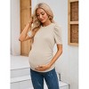 Maternity Tops Women's Casual Ribbed Round Neck Puff Short Sleeve Ruched Side Tunic Blouses Shirts Pregnancy Clothes - 3 of 4