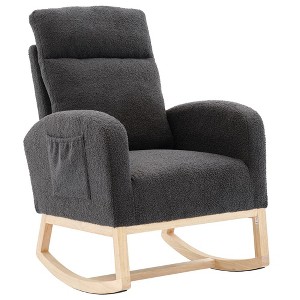 Upholstered Modern Accent Rocking Chair with Solid Wood Legs, High Backrest and Side Pocket - 1 of 4