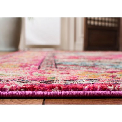 Pink and Multi Synthetic Boho Medallion Rectangle Rug