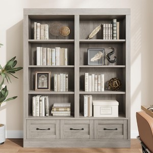 70" H Tall Bookcshelf with 3 Storage Drawers, Tall Bookcase w/ 3-Tier Double Wide Open Shelf, Large Storage Bookcase Wooden Deep Bookshelves - 1 of 4