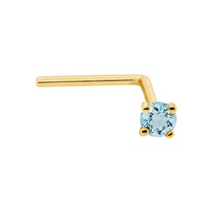 Jewelry Avalanche 22G 14K Gold L-shape Nose Stud with Aquamarine Gemstone - 1 of 2