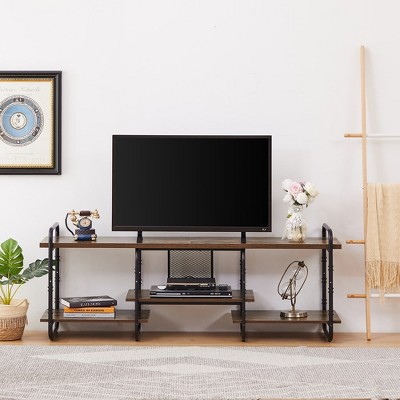 VECELO TV Stand, Entertainment Center, Media Console Table with Adjustable Storage Shelves