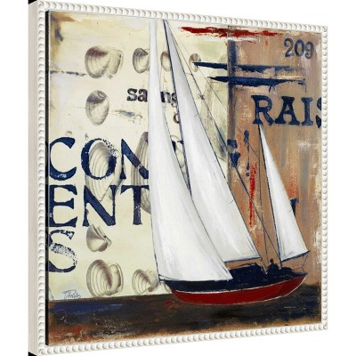 Blue Sailing Race II Abstract Canvas Art with White Floater Frame