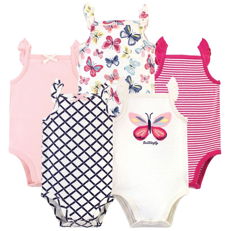 Touched by Nature Baby Girl Organic Cotton Bodysuits 5pk, Bright Butterflies, 1 of 8