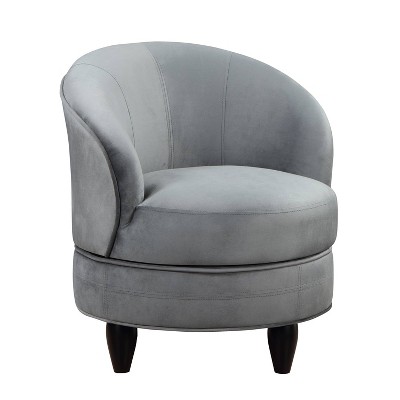 Sophia Compact Gray Velvet Swivel Barrel Chair