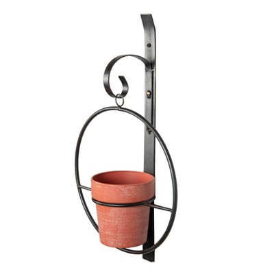 Set of 2 Black Iron Hanging Planters with Terracotta Pots