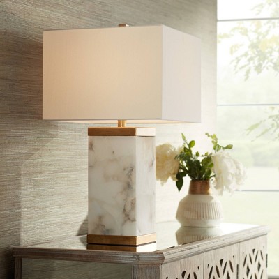 Mindy White Alabaster Table Lamp with Gold Accents