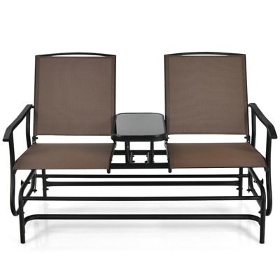 Tangkula Patio Loveseat Rocking 2 Person Outdoor Double Glider Chair With Center Table