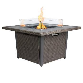 Kinger Home Propane Fire Pit Table 42-inch, 50,000 BTU CSA Certified, Rattan Wricker Aluminum Frame, Accessories Included, Grey