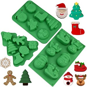 JDICTION 3 Pack Christmas Silicone Molds (Large Size) - Xmas Tree/Santa/Snowman Shapes for Mini Cakes, Soap, Chocolate, Jello, Candy, Candles - 1 of 4