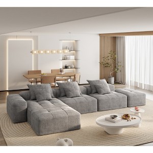 Oversized 170.08" Sparkling Chenille Tufted Modular Sectional Sofa with 6 Pillows, No Assembly and 6 PCS DIY Combination - 1 of 4