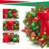 2 Inch Large Outdoor Christmas Wreath, Lighted Xmas Wreath with Red Green Ball Ornaments Velvet Bow and 30 LED Lights for Window Holiday Decor - 2 of 4
