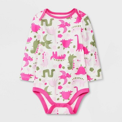 Image of Baby Girls' Dino Long Sleeve Bodysuit - Cat & Jack™ Cream 3-6M