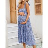 Maternity Dress Square Neck Sleeveless Smocked Ruffle Sleeve Baby Shower Photoshoot Summer Midi Dresses - 3 of 4