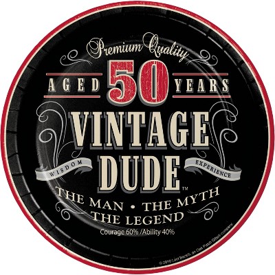 Vintage Dude 50th Birthday Black and Red Party Supplies Kit