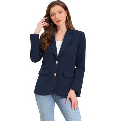Allegra K Women Notched Lapel Single Breasted Long Sleeve Flap Pocket Straight Lined Business Casual Suit Jacket Blazer