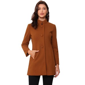 INSPIRE CHIC Women's Winter Stand Collar Single Breasted Mid-thigh Long Overcoat - 1 of 4