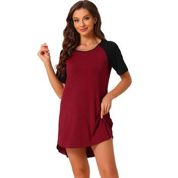 cheibear Women's Round Neck Short Sleeves Stretchy Pajama Lounge Mini Nightgowns