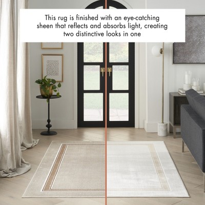 Ivory Cream Art Deco Geometric Easy-Care Area Rug 2'3" x 7'6"
