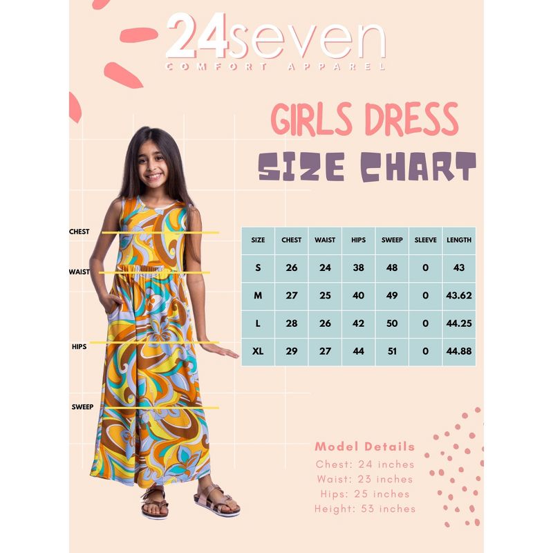 24seven Comfort Apparel Girls Yellow Floral Print Sleeveless Maxi Dress, 4 of 5
