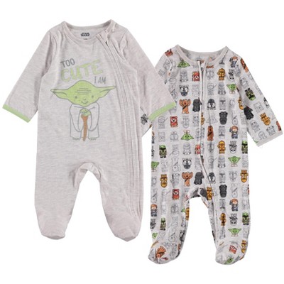 Image of Star Wars Yoda Chewbacca R2-D2 Darth Vader Newborn Baby Boys 2 Pack Zip Up Sleep N' Play Coveralls Little Rebels 0-3 Months
