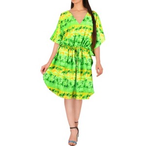 LA LEELA Women's House Daily Routine Evening Wear Vacation Holiday Casual Loungewear Oversize Caftan Mini Casual Sundress for Women 2X-3X Green, Tree - 1 of 3