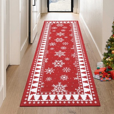 Christmas Tree Rug Machine Washable Snowflake Indoor Rug Non-Slip Small Area Rug Soft Low Pile Holiday Decorative Floor Carpet Foldable