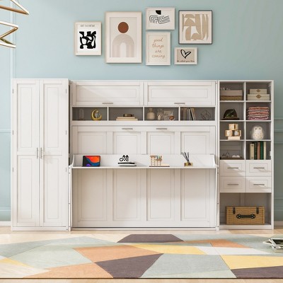 Whisen Queen Size Murphy Bed Wall Bed with Closet , Drawers and Shelves