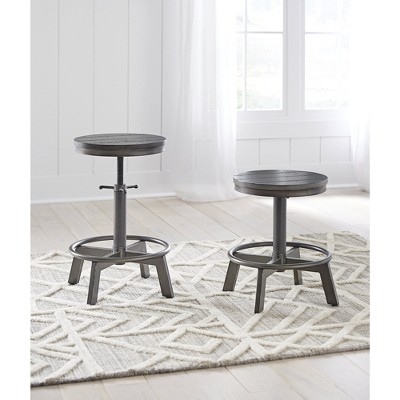 Gray Adjustable Swivel Backless Metal and Wood Counter Stool