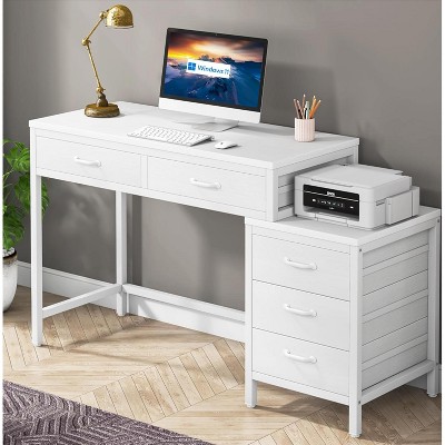 Okak Modern Home Office Reversible Computer Desk with Storage Drawers,Multifunctional Study Writing Desk with for Study,Office,Studio