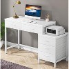 Vynxaria 51” Rustic Computer Desk, 51.18” Wide, Reversible 3 Drawer File Cabinet and 2 Integrated Drawers, White Wood Grain/Metal - 4 of 4