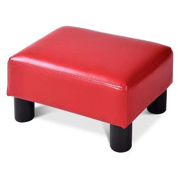 Costway PU Leather Ottoman Rectangular Footrest Small Stool w/ Padded Seat White/Black/Red
