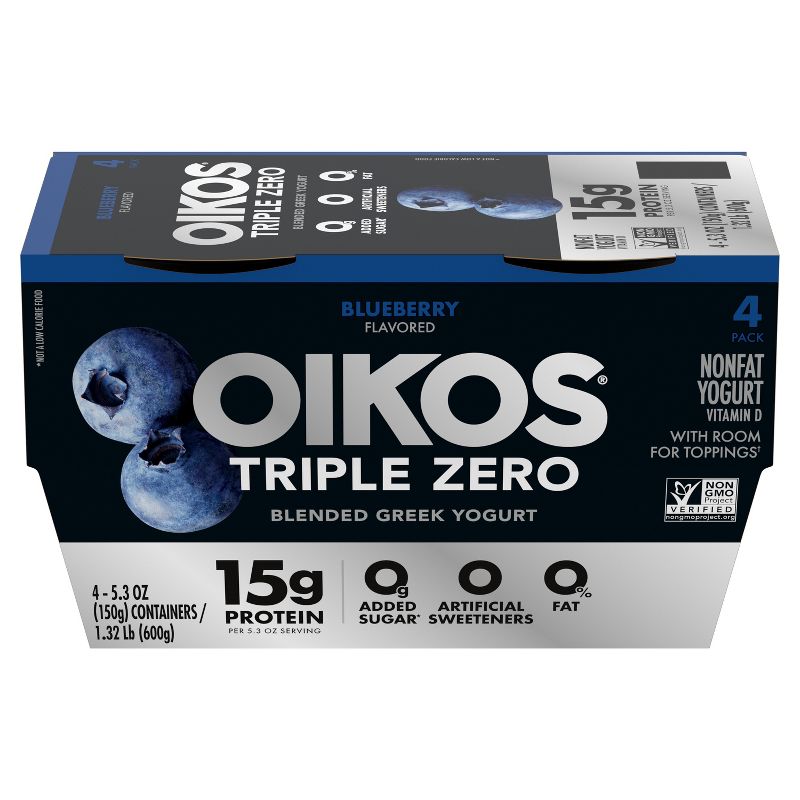Oikos Triple Zero Blueberry Greek Style Yogurt - 4ct/5.3oz Cups, 3 of 14