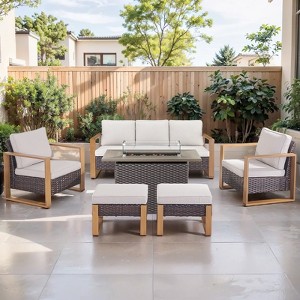 Buenhomino 4 Piece Patio Furniture Set 41in Fire Pit Table Outdoor Furniture Sets Patio Couch Outdoor Chairs 50000 BTU Propane Fire Pit - 1 of 4