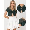 Allegra K Women's V Neck Mesh Sheer Shimmer Cutout Crop Tops - 2 of 4