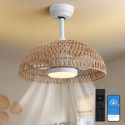 Ludomide 20" Boho Caged Ceiling Fan with Light and Remote, Rattan Chandelier Fan for Bedroom Living Room Kitchen
