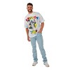 Looney Tunes Characters In Spiral Logo Crew Neck Short Sleeve Oversized Drop Shoulder White & Blue Wash Men's T-shirt - 3 of 4