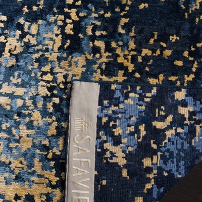 Tiffany Blue and Gold Hand-Knotted Wool Viscose Rug 6' x 9'
