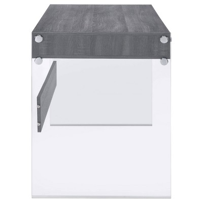 Weathered Gray 2-Drawer Writing Desk with Glass Sides