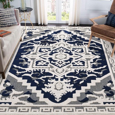Area Rug, Living Room Rug - Vintage Medallion Carpet with Non-Slip Backing, Traditional Textured Floor Cover