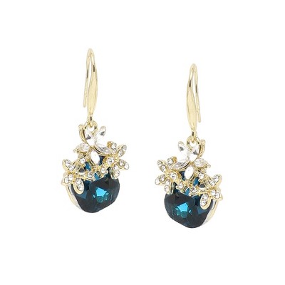 SOHI Women's Green  Embellished Flower Drop Earrings