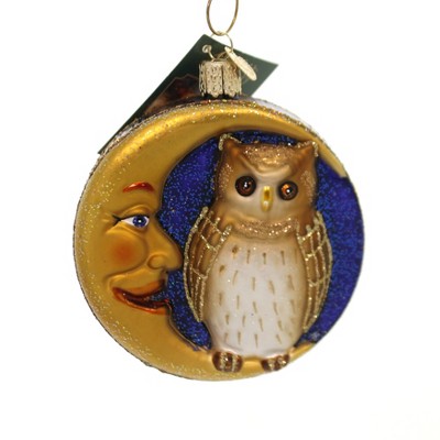 Old World Christmas 3.75" Owl In Moon Ornament Halloween  -  Tree Ornaments