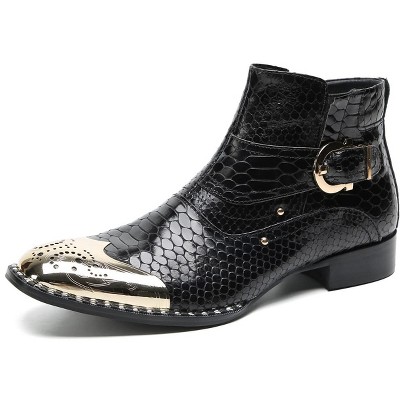 Santimon Men's Western Chelsea Boots Genuine Leather Dress Ankle Boots Black