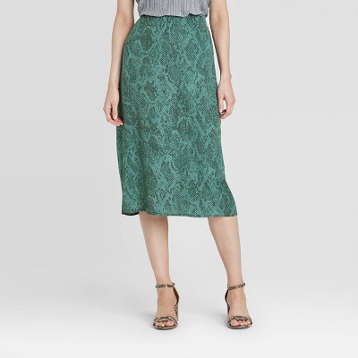 green satin slip skirt