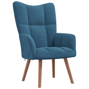 vidaXL Blue Velvet Accent Chair with Wooden Legs & Steel Frame - Comfortable Lounge Seating for Living Room, Office, or Bedroom - 1 of 4