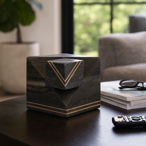 Decorative Marble Cube Statues with Inlay Design for Home Decor - Modern Ornaments for Bathroom, Office, and Living Room Decor - 6", Gray - 1 of 4