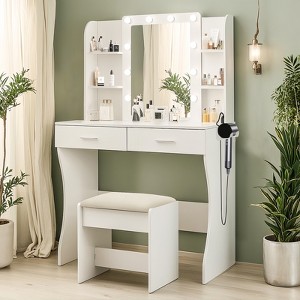 Vanity Desk with Lights,Makeup Vanity with Power Strip,Dressing Table Set with 2 Large Drawers - 1 of 4