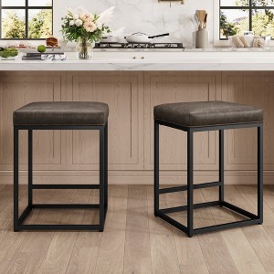 Captiva Designs 24 inch Counter Height Bar Stool with Faux Leather Cushion and Sturdy Metal Frame - 1 of 4